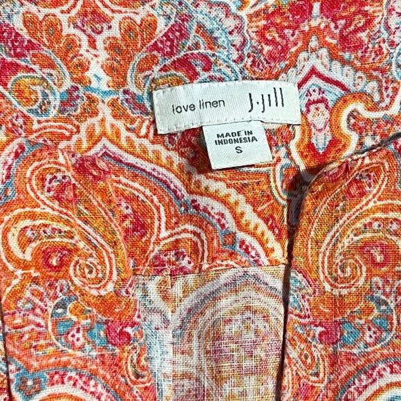 J. Jill Love Linen Paisley Printed Sleeveless Midi Dress Pockets Size Small Boho - Picture 7 of 8
